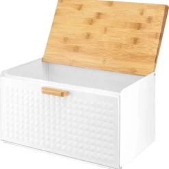 Chlebak z bambusową pokrywą Scandi kremowy 35,5 x 21,5 cm AMBITION