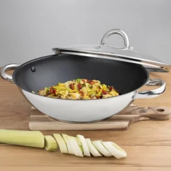 Patelnia wok z dwoma uchwytami Storm 30 cm z pokrywką AMBITION