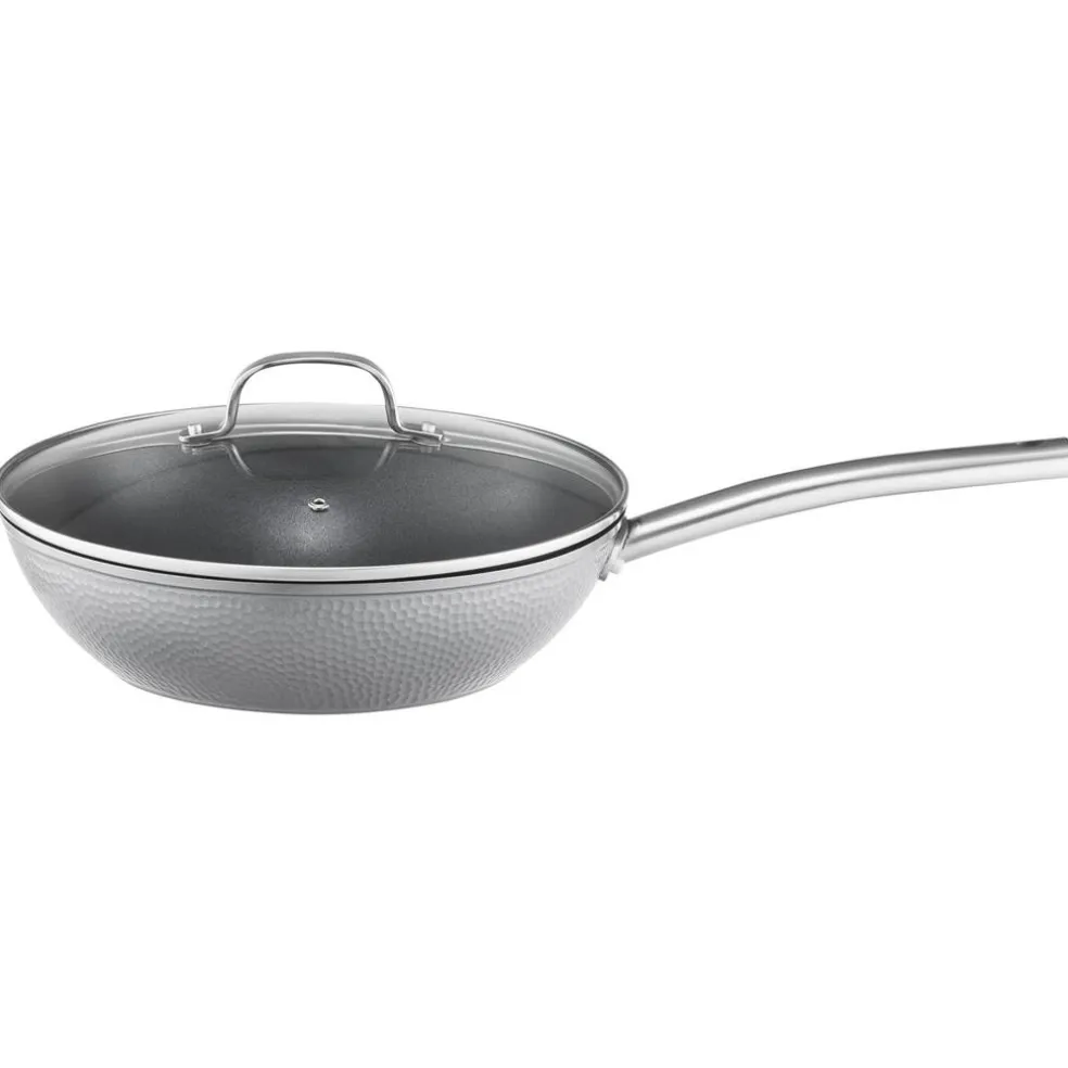 Patelnia wok z pokrywą z powłoką Qualum Basic Bubble 28 cm AMBITION