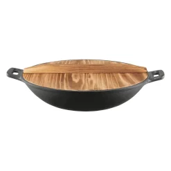 Wok żeliwny z drewnianą pokrywką Iron 32 cm AMBITION