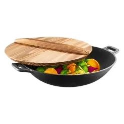 Wok żeliwny z drewnianą pokrywką Iron 32 cm AMBITION
