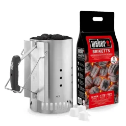 Zestaw do rozpalania grilla: komin, brykiet 2 kg, rozpałka Rapidfire WEBER